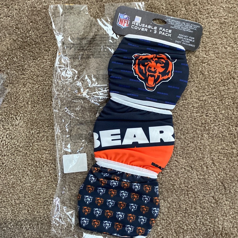 NIP Chicago Bears NFL 3 pack Face Mask Reusable